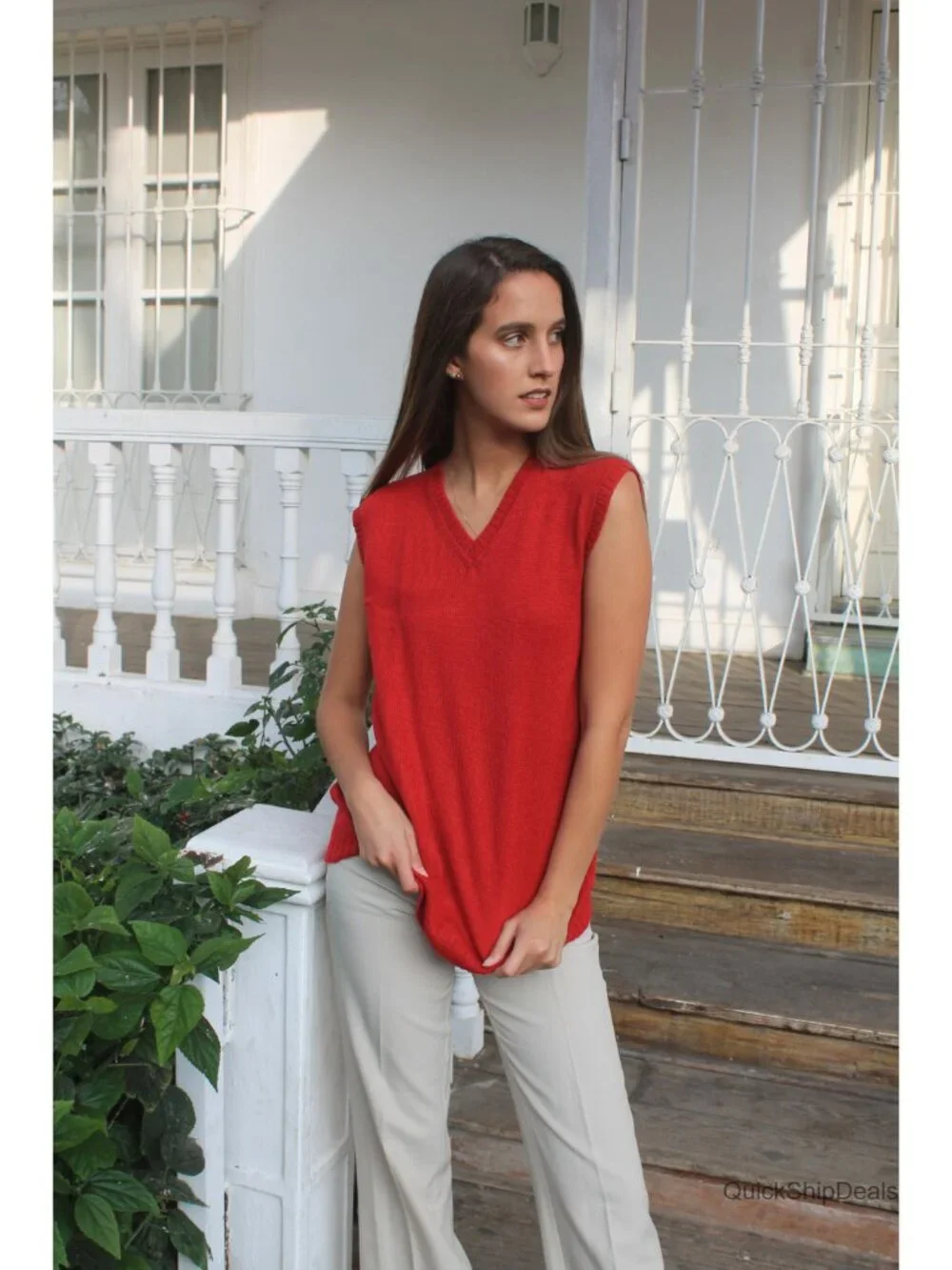 Alpaca Wool V-Neck Argyle Cardigan Sweater Vest Sleeveless